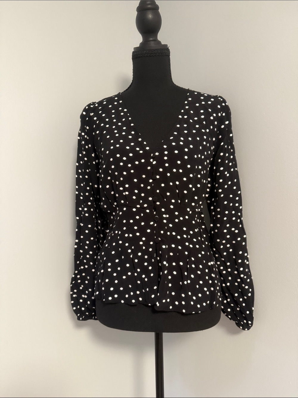 LOFT Black Blouse with White Polka Dots
